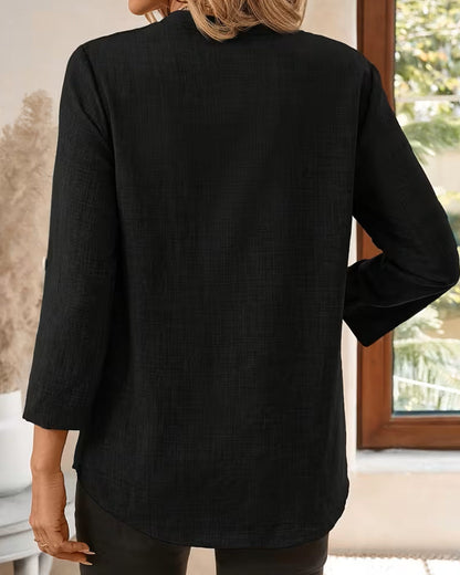 V-Neck Solid Color Long Sleeve Pocket Shirt