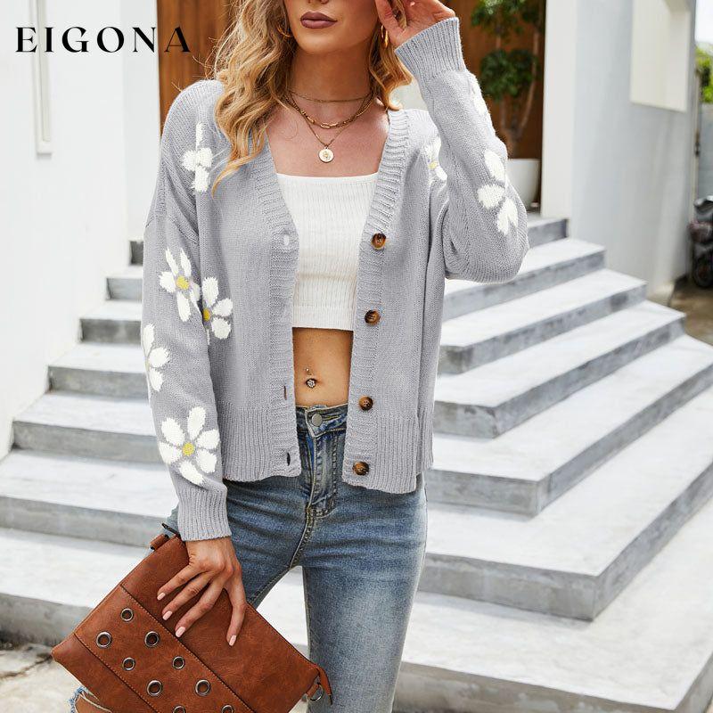 Casual Floral Knitted Cardigan Gray best Best Sellings cardigan cardigans clothes Sale tops Topseller
