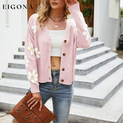 Casual Floral Knitted Cardigan Pink best Best Sellings cardigan cardigans clothes Sale tops Topseller