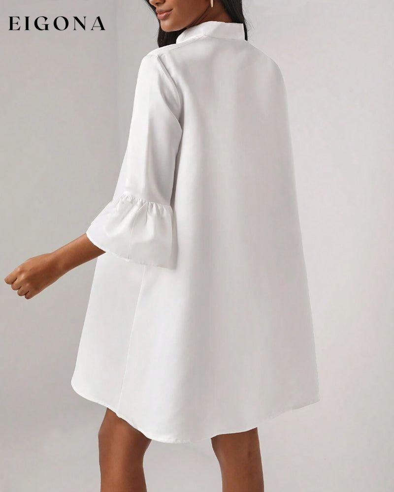 Solid color stand collar bell sleeve dress casual dresses spring summer