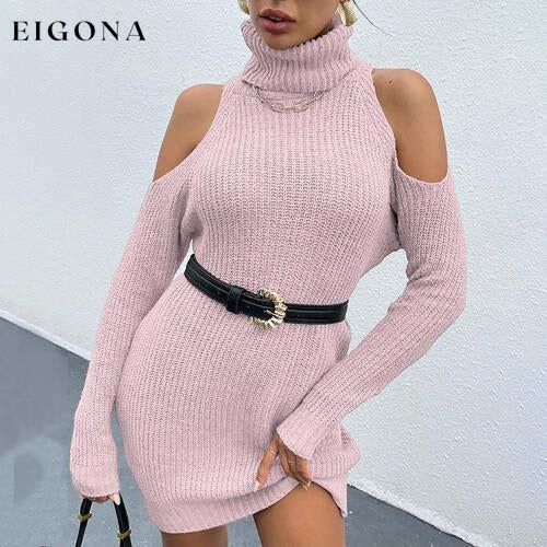 Cold Shoulder Turtleneck Sweater Dress clothes Romantichut Ship From Overseas