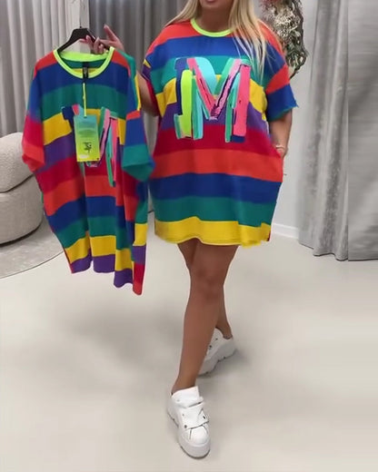 Rainbow Stripe Letter Dress