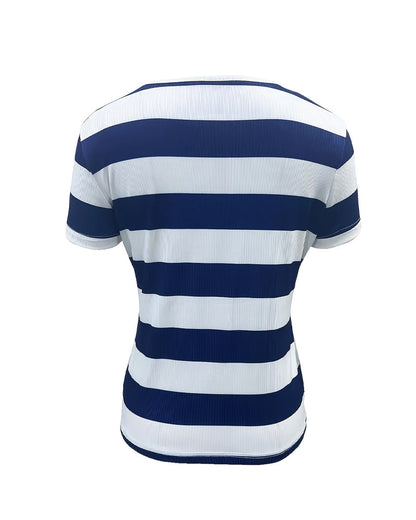 Half-Zip Button Striped T-Shirt