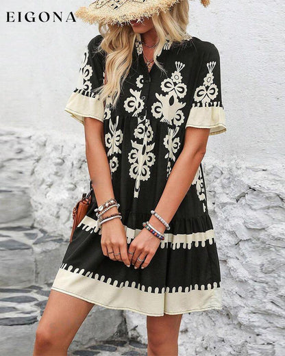 Printed short sleeve button up elegant dress casual dresses spring summer