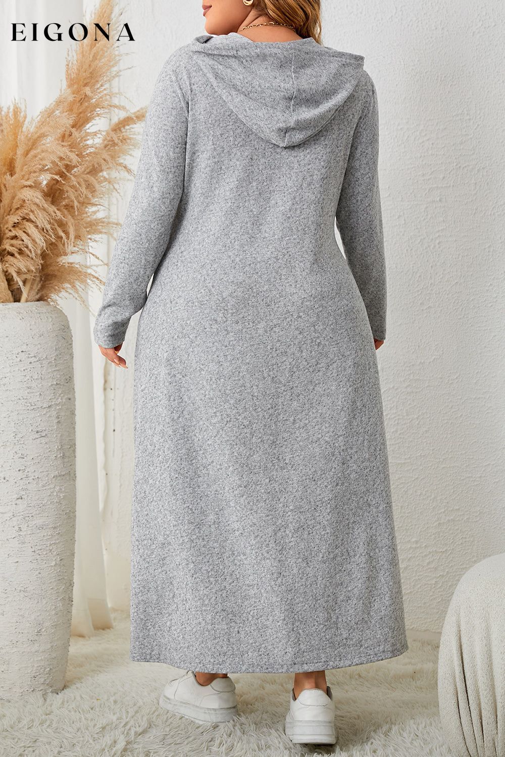 Plus Size Long Sleeve Hooded Maxi Dress casual dress clothes dress dresses HS long sleeves dress Ship From Overseas