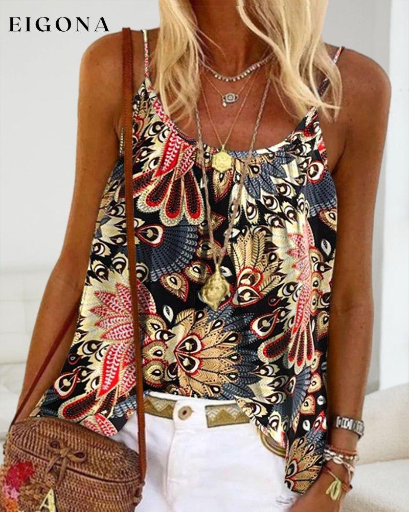 Ethnic print casual sleeveless cami top summer tank tops & camis