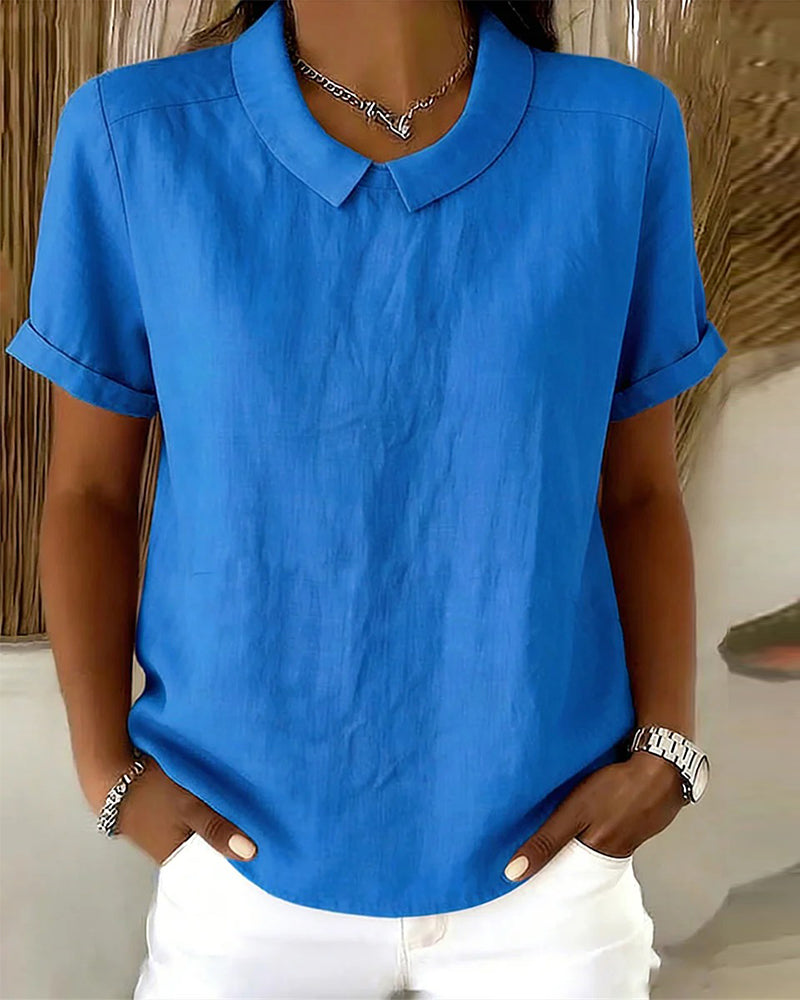 Peter Pan Collar Short-Sleeve Blouse