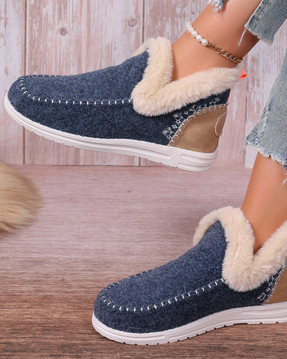 Casual solid color patchwork warm flat shoes 2024 f/w flats