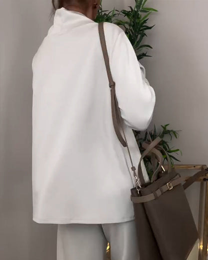 Draped Collar Irregular Long-Sleeved Top