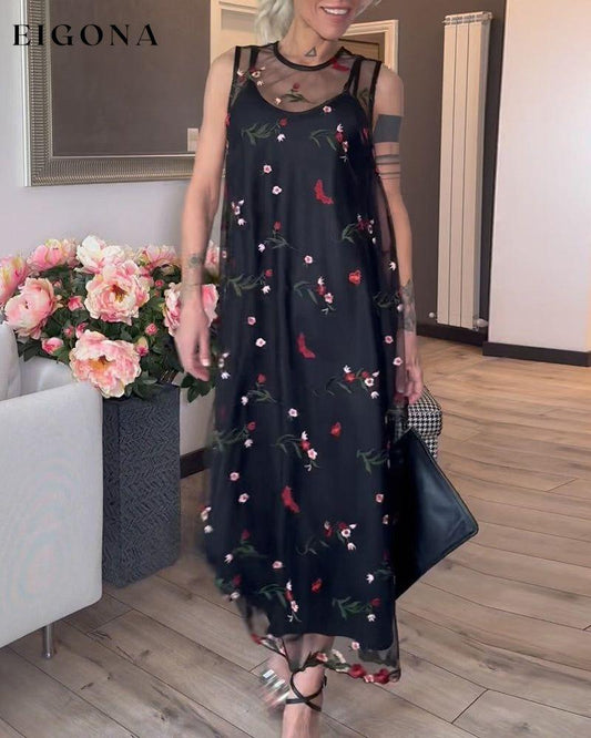 Floral print sleeveless mesh dress casual dresses summer