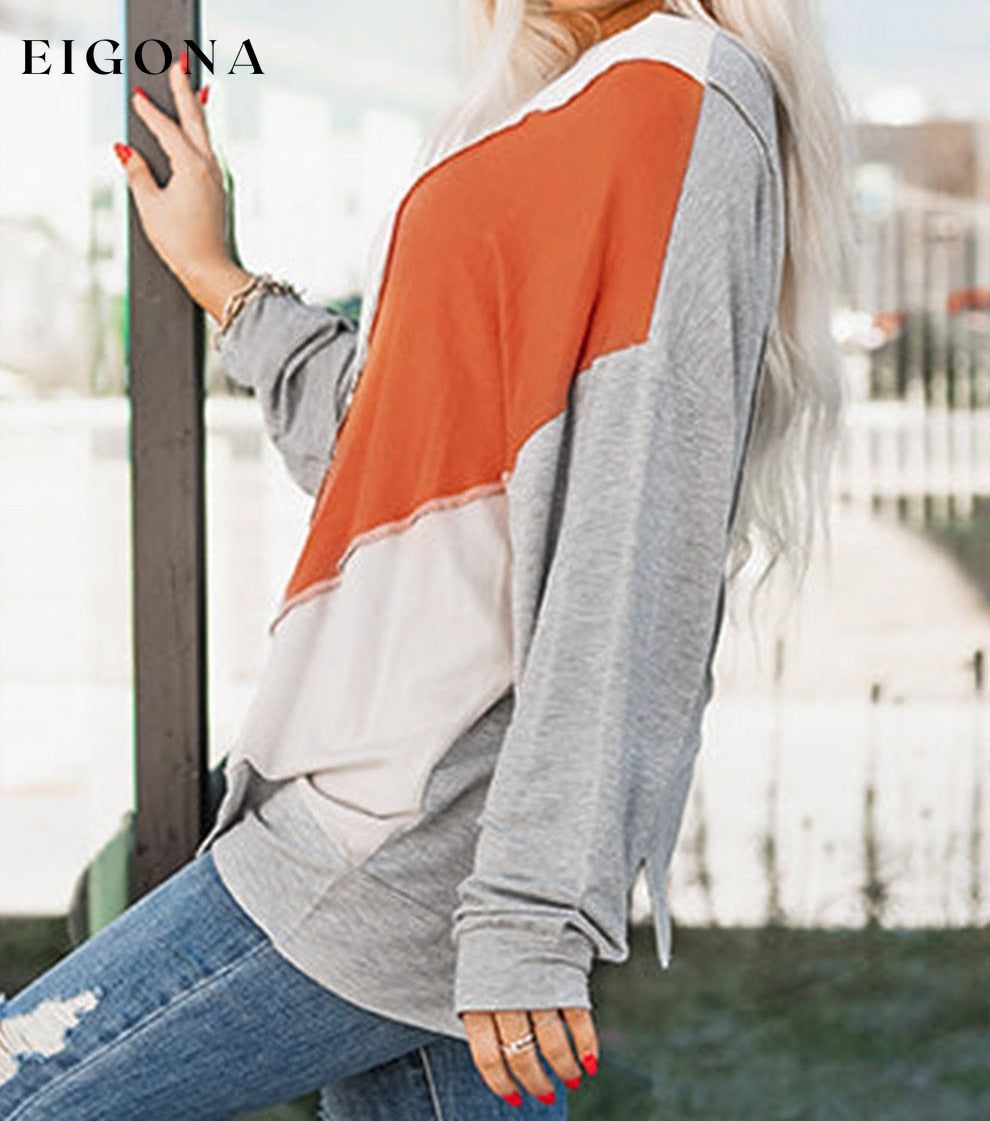 Stitching Irregular Hem Long Sleeve Top Best Sellers clothes Day Halloween EDM Monthly Recomend long sleeve top Occasion Daily Print Color Block Season Fall & Autumn Style Casual Sweater sweaters Sweatshirt