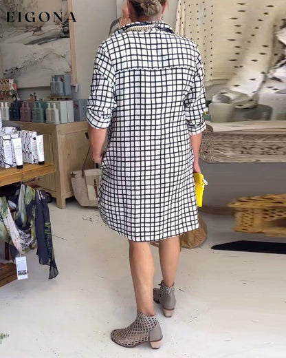 Plaid lapel pocket loose dress casual dresses spring summer