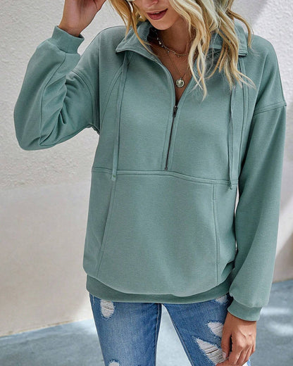 Lapel Zipper Long Sleeve Solid Color Sweatshirt 2024 f/w spring sweatshirts