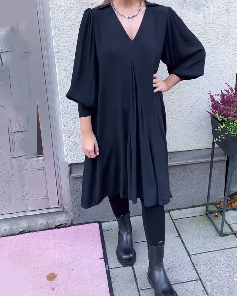 V-Neck Fashionable Lantern Sleeve Dress