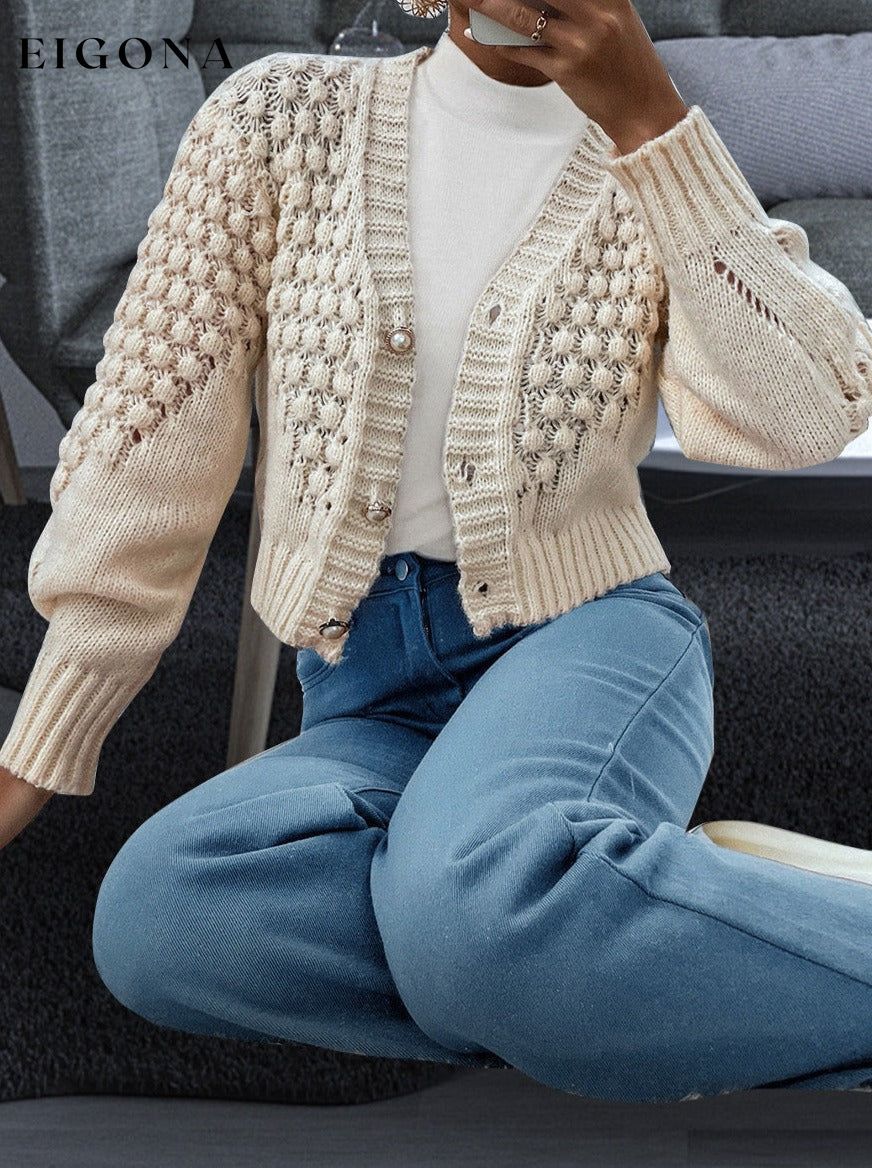 Button Front Ribbed Trim Cardigan Ivory clothes N@N Ship From Overseas Shipping Delay 09/29/2023 - 10/02/2023 trend