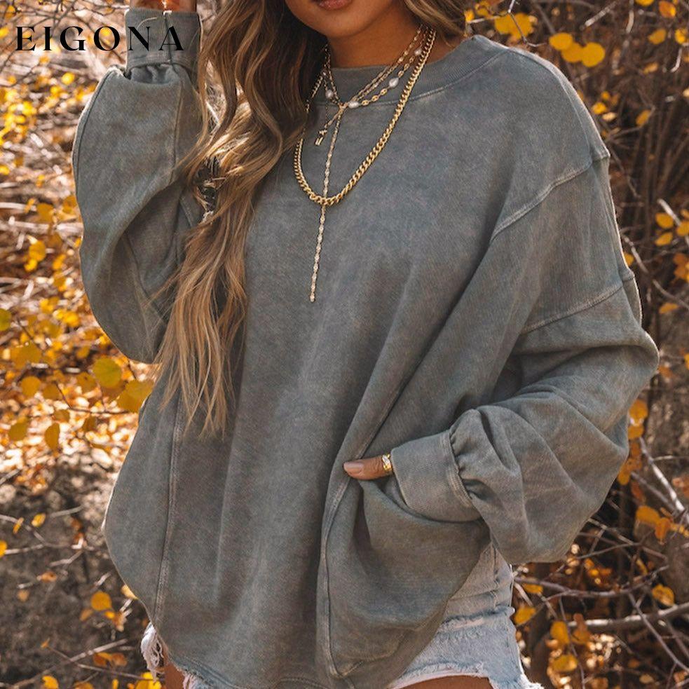 Gray Exposed Seam Twist Open Back Oversized Sweatshirt All In Stock Best Sellers clothes Craft Patchwork Craft Washed Early Fall Collection long sleeve shirts long sleeve top Occasion Daily Print Solid Color Season Winter Style Casual Sweater sweaters Sweatshirt