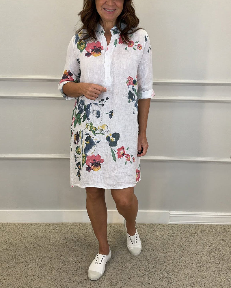 Stand Collar Printed Shirt Dress
