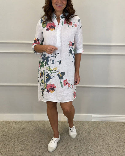Stand Collar Printed Shirt Dress