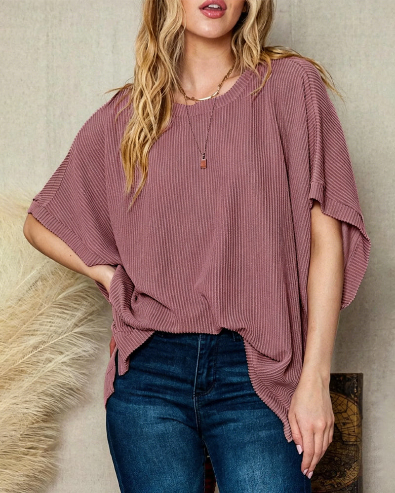 T-Shirt Ribbed Batwing Sleeve Loose