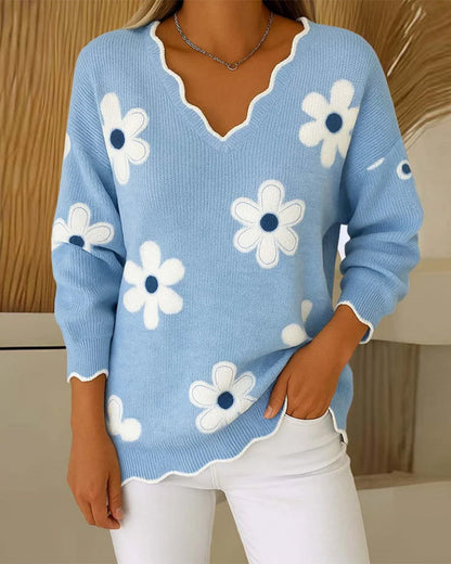 Jacquard V-Neck Fashionable Pullover
