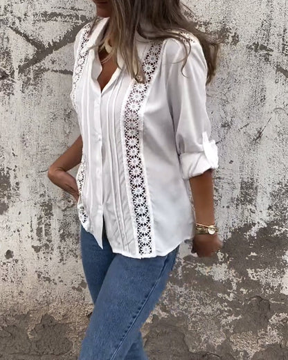 Lapel Solid Color Hollow Shirt
