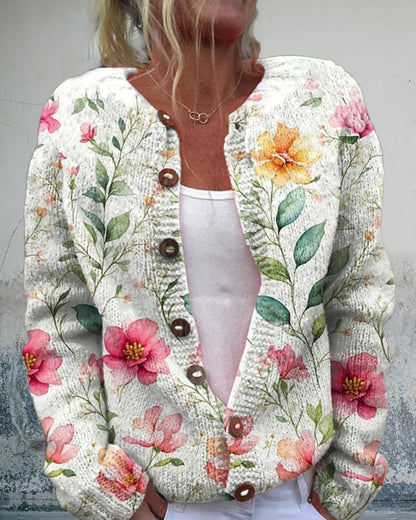 Floral button casual long sleeve cardigan 2024 f/w cardigans