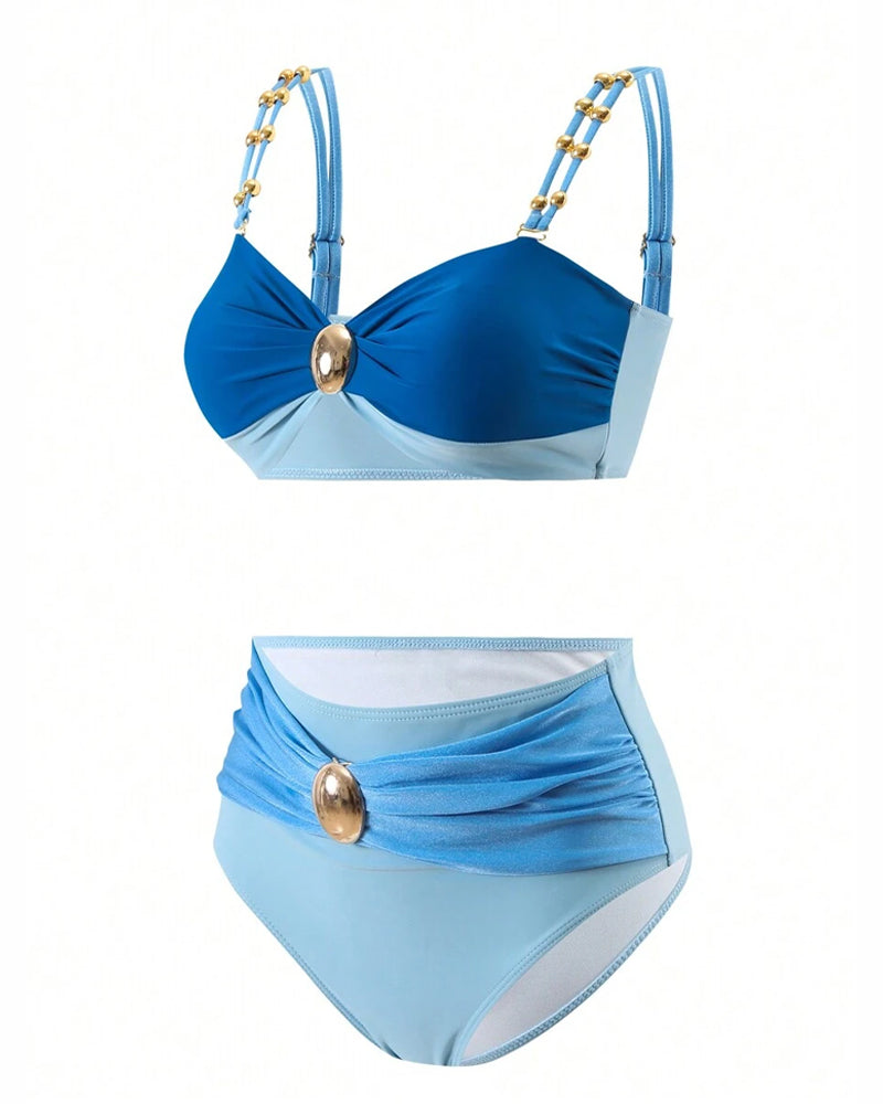 Contrast Color Metal Decorative Buckle Sexy Bikini