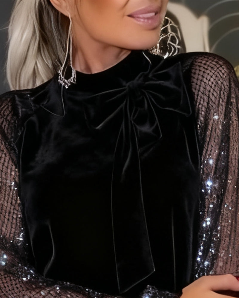 Lantern Sleeve Patchwork Elegant Dress