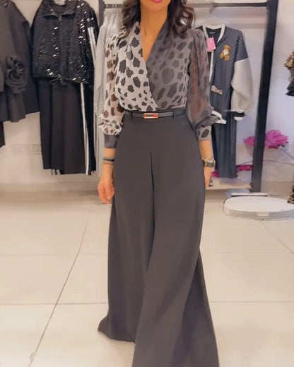 Elegant V-Neck Wide-Leg Set