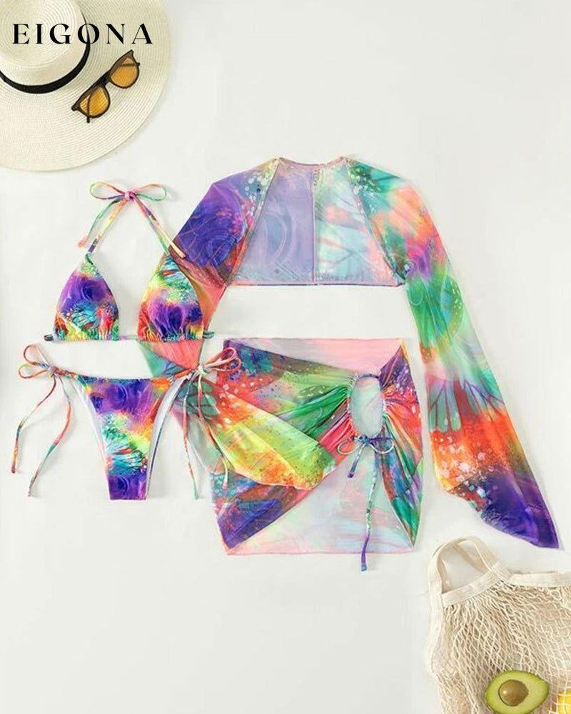 Three-piece multicolor tie-dye bikini set 23BF Bikinis Clothes Summer Swimwear