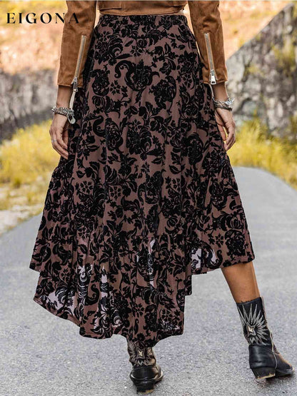 Printed Ruffled Midi Skirt clothes H.R.Z Ship From Overseas