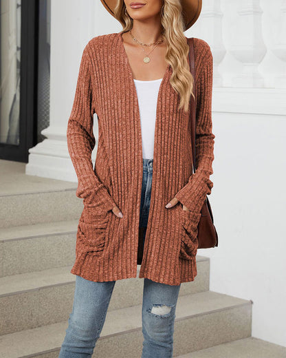 Casual solid color pocket long sleeve cardigan 2024 f/w cardigans spring