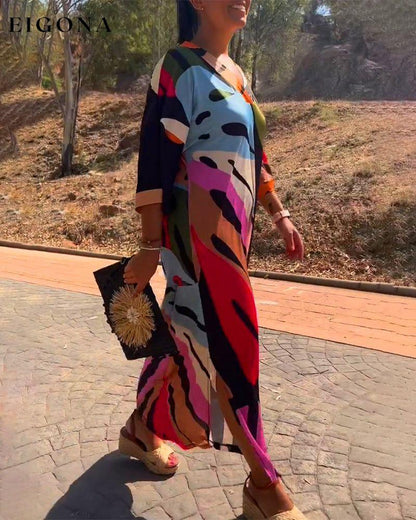 Casual V-neck colorful long dress 2023 f/w casual dress spring summer