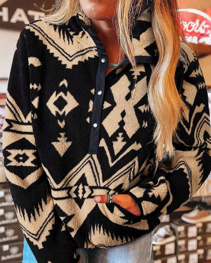 Button-Down Pocket Retro Sweatshirt