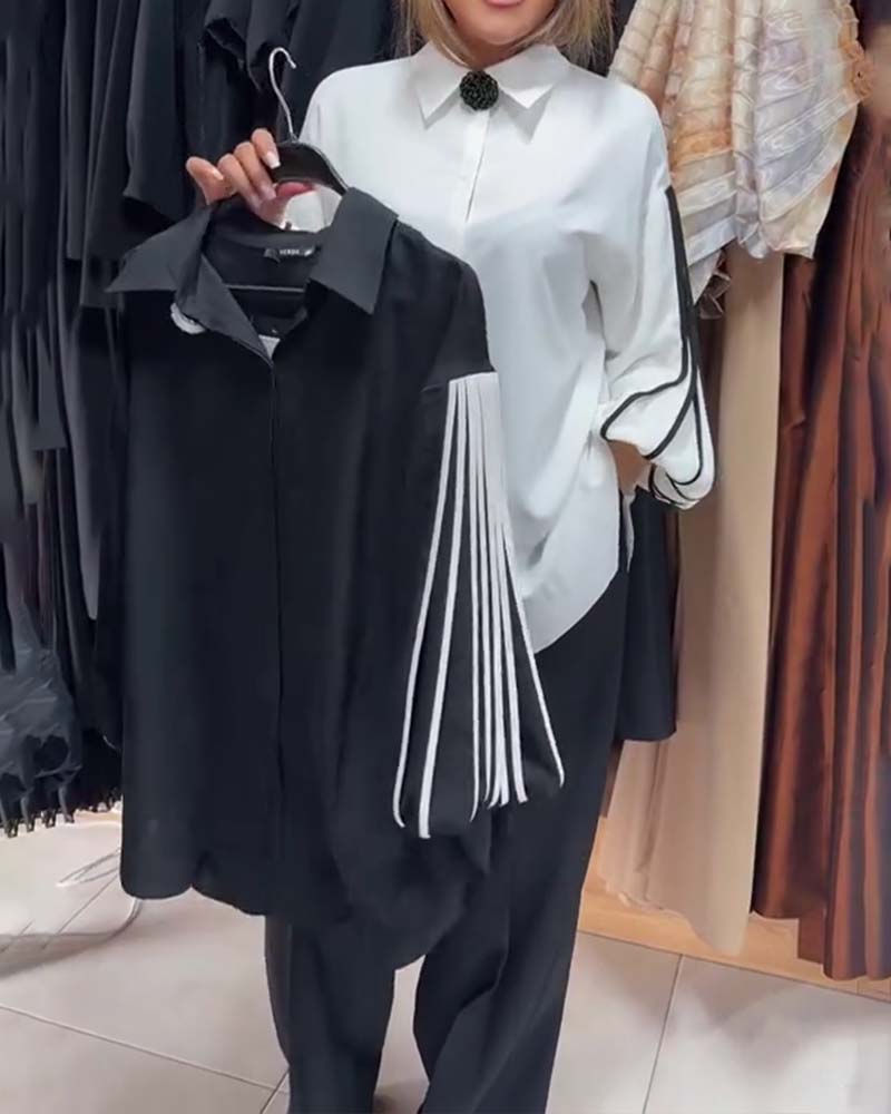 Contrast Line Long-Sleeved Shirt