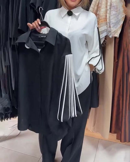 Contrast Line Long-Sleeved Shirt