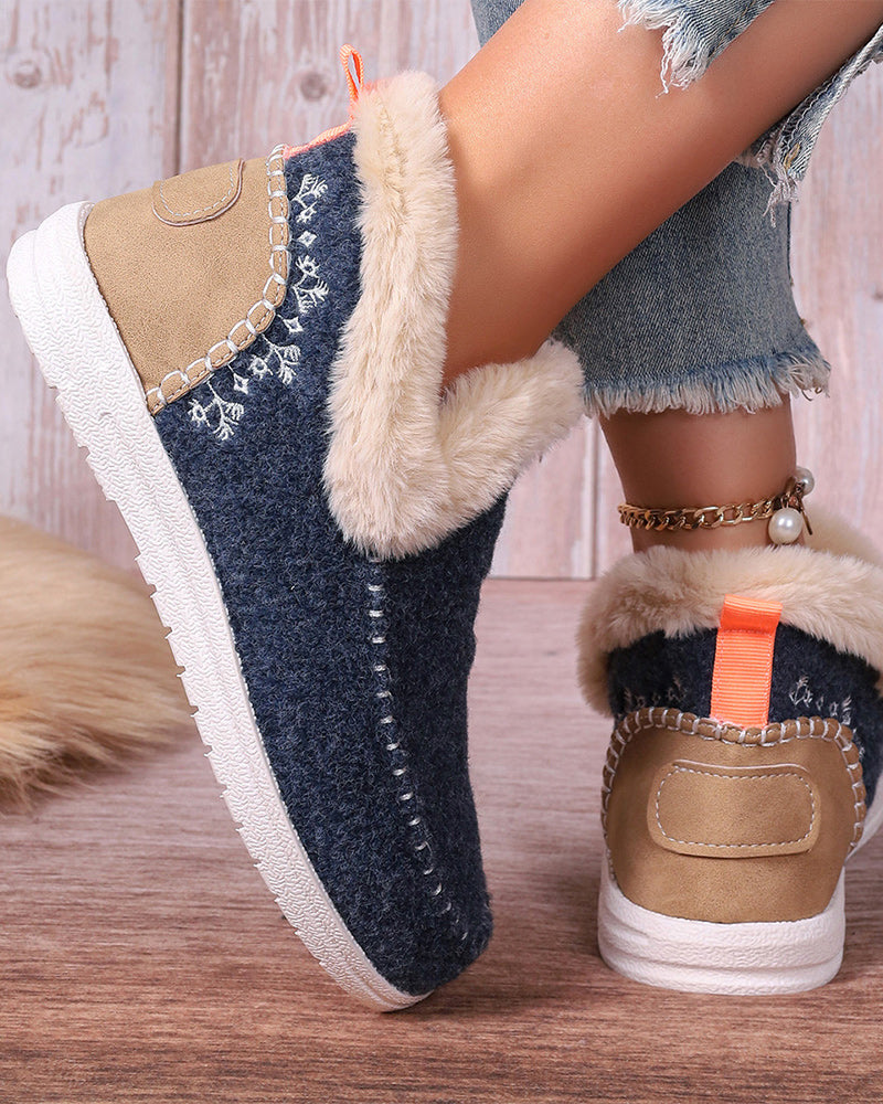 Casual solid color patchwork warm flat shoes 2024 f/w flats