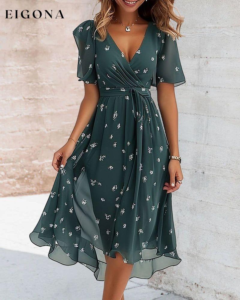 Elegant printed tie V-neck dress casual dresses summer