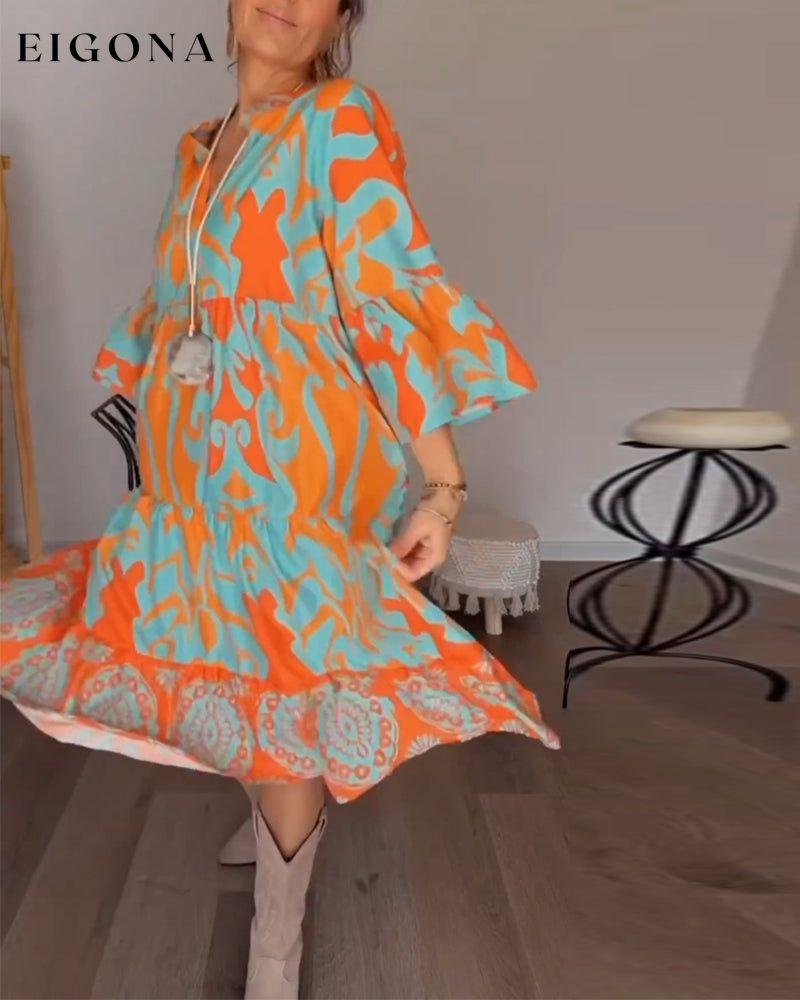 Printed Loose Ruffle Dress 23BF casual dresses Clothes Dresses Fall spring