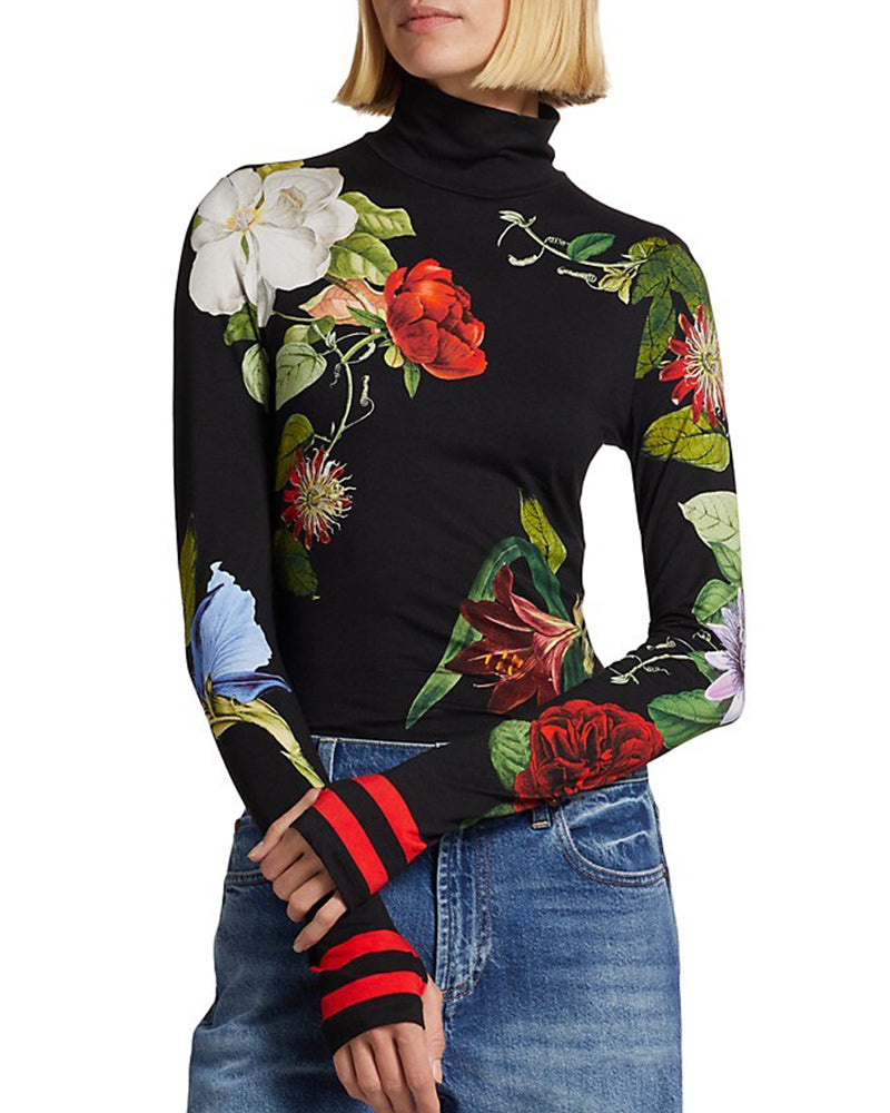 Floral print turtleneck elegant top 2023 f/w 202466 23BF blouses & shirts