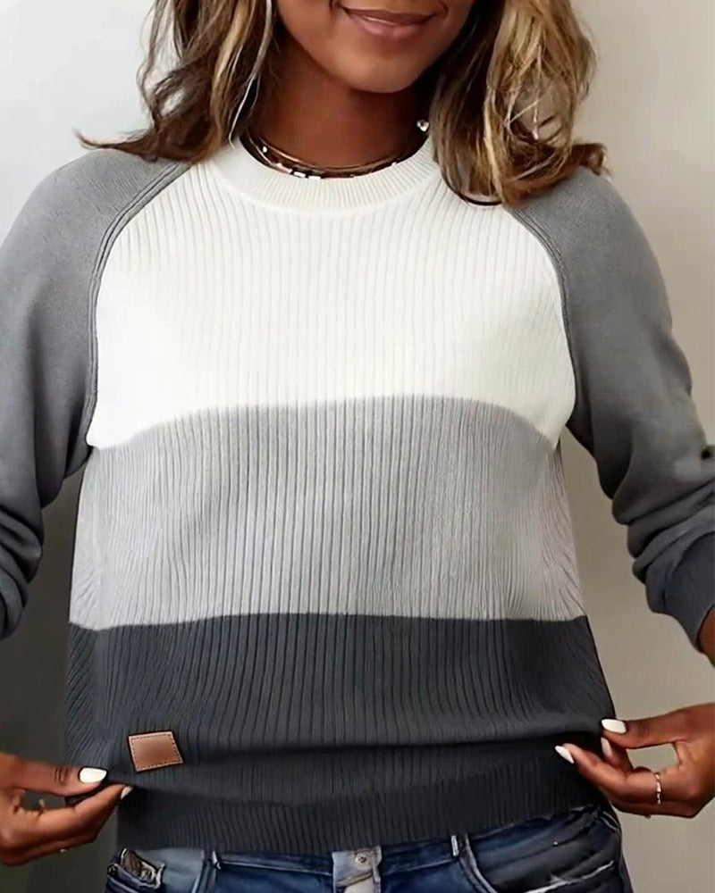 Stylish Round Neck Contrast Color Top