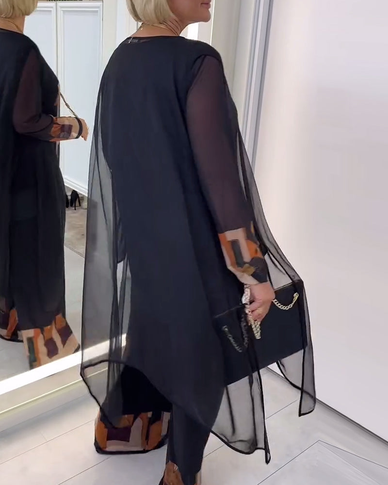 Temperament Long-Sleeved Printed Wide-Leg Suit