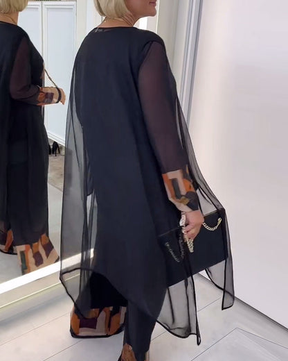 Temperament Long-Sleeved Printed Wide-Leg Suit