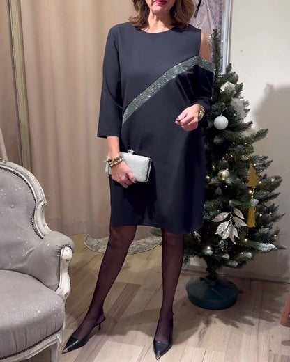 Casual Rhinestone Knee-Length Dress