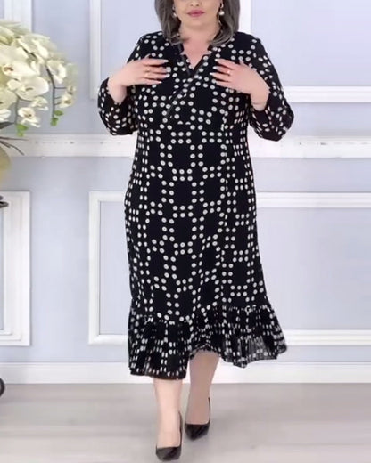 Elegant polka dot print V-neck nine-quarter sleeves dress casual dresses spring summer