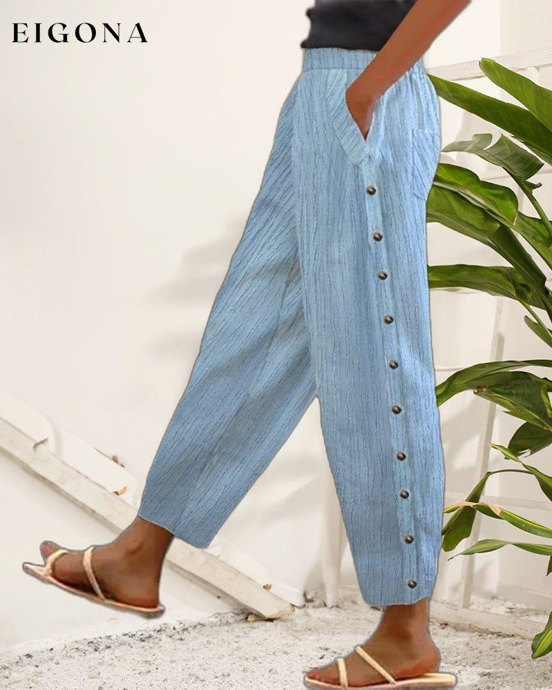 Striped print button pocket track pants pants spring summer