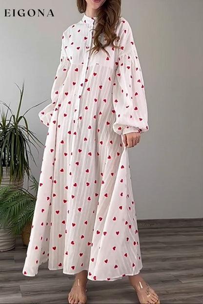 Heart Print Buttoned Maxi Dress White clothes Ship From Overseas Shipping Delay 09/29/2023 - 10/03/2023 trend X.L.J