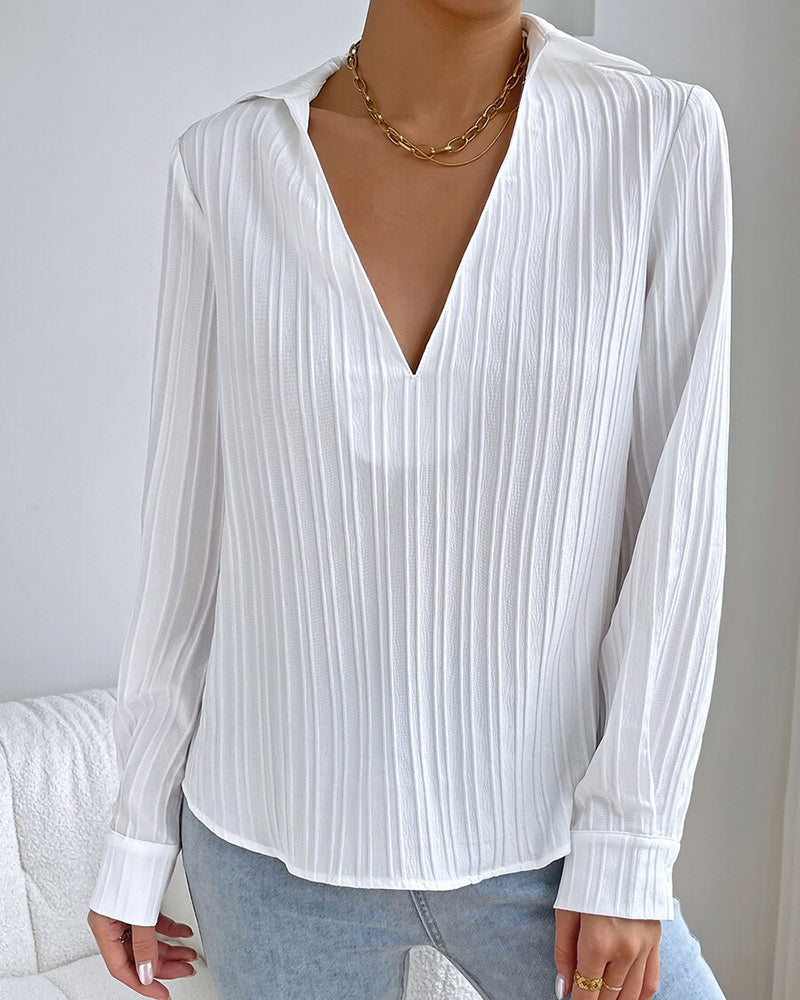 Simple solid color ribbed elegant blouse blouses & shirts spring summer