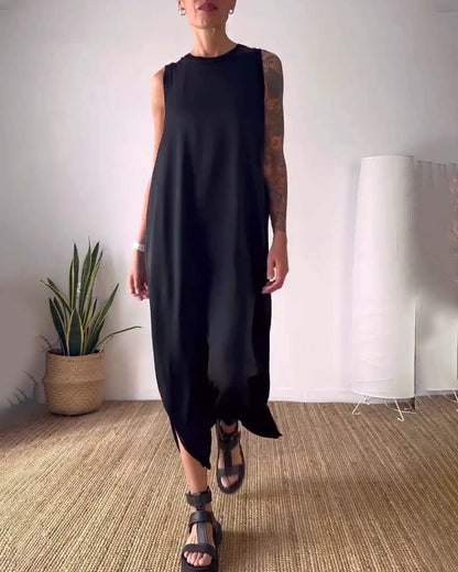 Abito senza maniche con spacco tinta unita temperamento