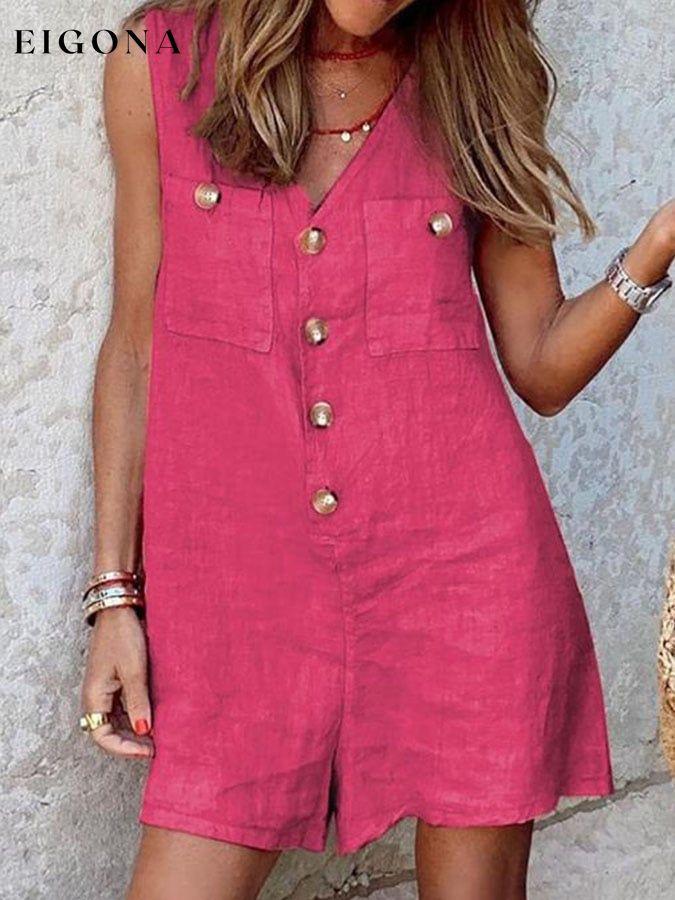 Casual Solid Color Sleeveless Jumpsuit cotton linens jumpsuits